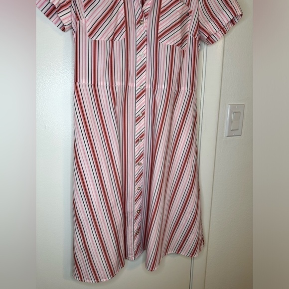 Tommy Hilfiger shirt dress cotton vertical stripe pink white button down belted‍ - Picture 4 of 15